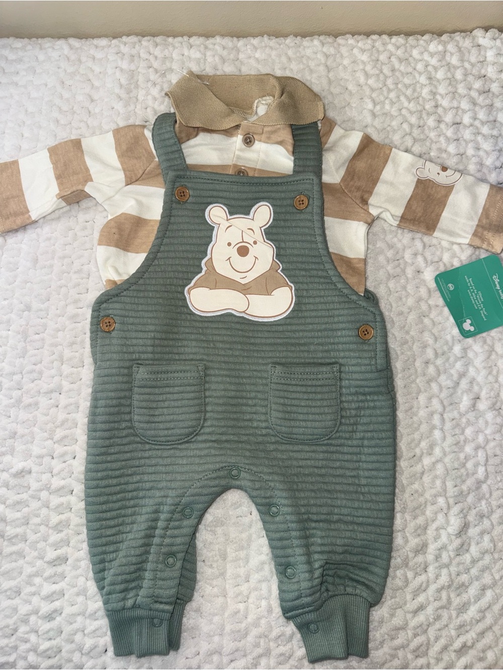 Disney Green Ribbed Overalls with Striped Shirt - Winnie the Pooh